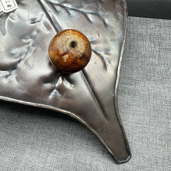 Large Metal Display Tray Lily Pad & Frog Wood Feet Centerpiece 16" Vintage Decor - Picture 7 of 16